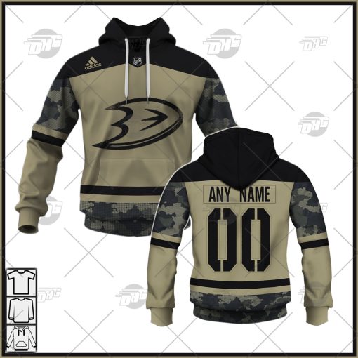 Personalized NHL Anaheim Ducks Camo Military Appreciation Team Authentic Custom Practice Jersey Hoodie