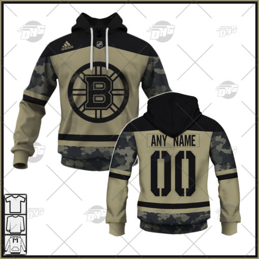 Personalized NHL Boston Bruins Camo Military Appreciation Team Authentic Custom Practice Jersey Hoodie
