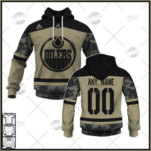 Personalized NHL Edmonton Oilers Camo Military Appreciation Team Authentic Custom Practice Jersey Hoodie