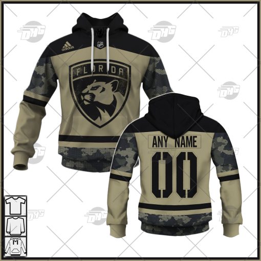 Personalized NHL Florida Panthers Camo Military Appreciation Team Authentic Custom Practice Jersey Hoodie