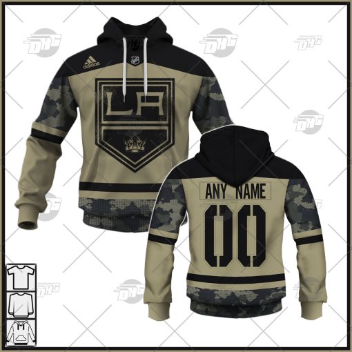 Personalized NHL Los Angeles Kings Camo Military Appreciation Team Authentic Custom Practice Jersey Hoodie