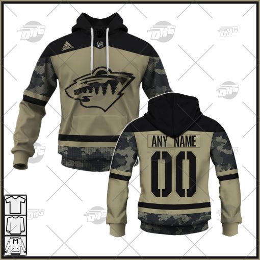 Personalized NHL Minnesota Wild Camo Military Appreciation Team Authentic Custom Practice Jersey Hoodie