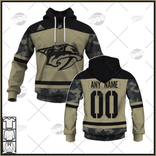 Personalized NHL Nashville Predators Camo Military Appreciation Team Authentic Custom Practice Jersey Hoodie