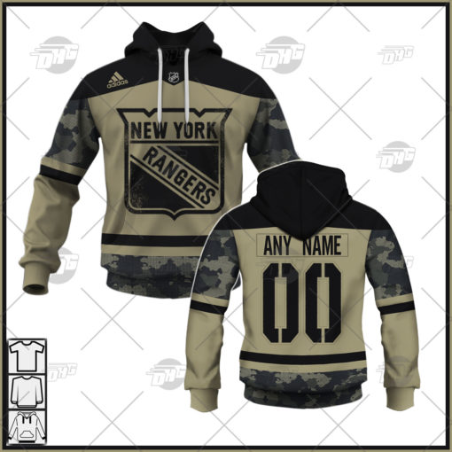 Personalized NHL New York Rangers Camo Military Appreciation Team Authentic Custom Practice Jersey Hoodie