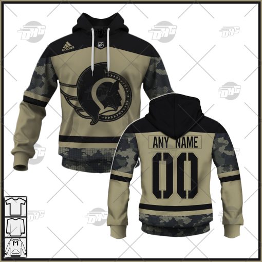 Personalized NHL Ottawa Senators Camo Military Appreciation Team Authentic Custom Practice Jersey Hoodie