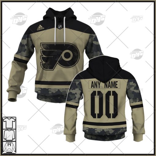 Personalized NHL Philadelphia Flyers Camo Military Appreciation Team Authentic Custom Practice Jersey Hoodie