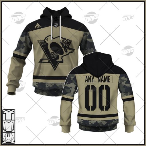 Personalized NHL Pittsburgh Penguins Camo Military Appreciation Team Authentic Custom Practice Jersey Hoodie