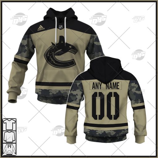 Personalized NHL Vancouver Canucks Camo Military Appreciation Team Authentic Custom Practice Jersey Hoodie