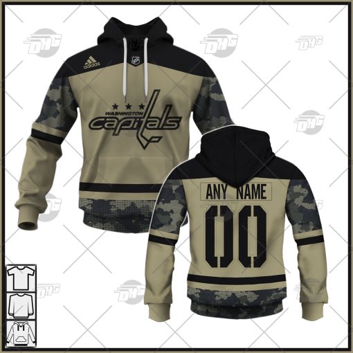 Personalized NHL Washington Capitals Camo Military Appreciation Team Authentic Custom Practice Jersey Hoodie