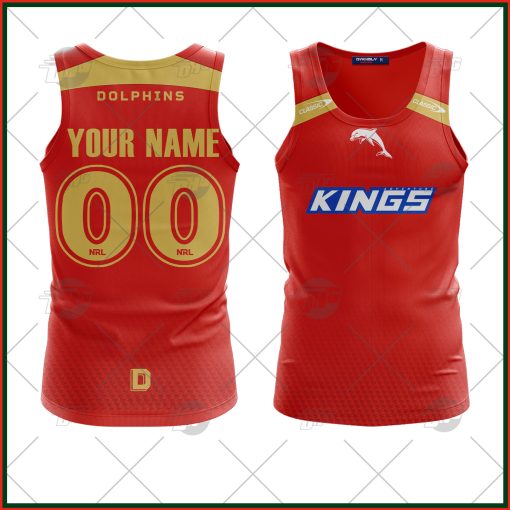 Personalise NRL Dolphins 2022 Training Red Tank Top