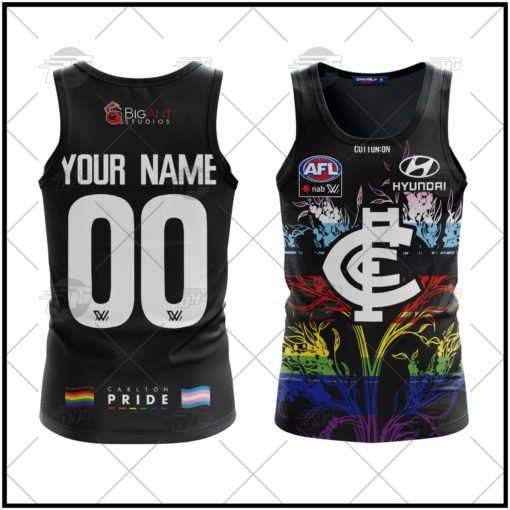 Personalise AFLW Carlton Football Club 2022 Pride Tank Top