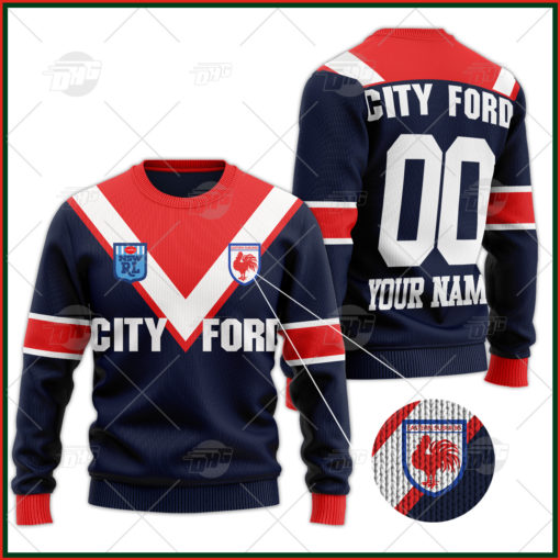 Personalize Sydney Rooster NRL 1980s Home Wool Ugly Sweater