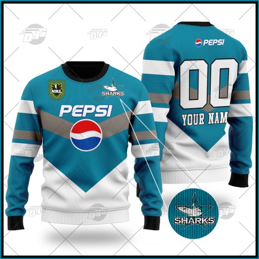 Personalize Cronulla Sutherland Sharks 1999 Retro Pepsi Wool Ugly Sweater