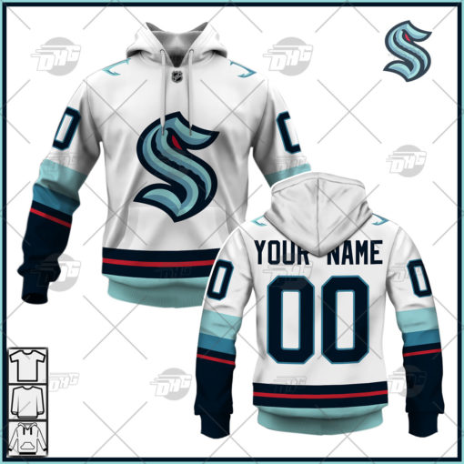 Personalized NHL  Men’s Seattle Kraken 2022 Fanatics Branded White Away Breakaway Jersey