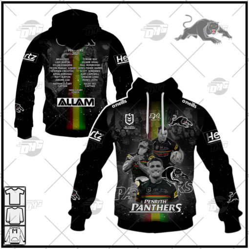 NRL Penrith Panthers Black and White Champion Hoodie Highlight Memorable Moments 2021 Special Version