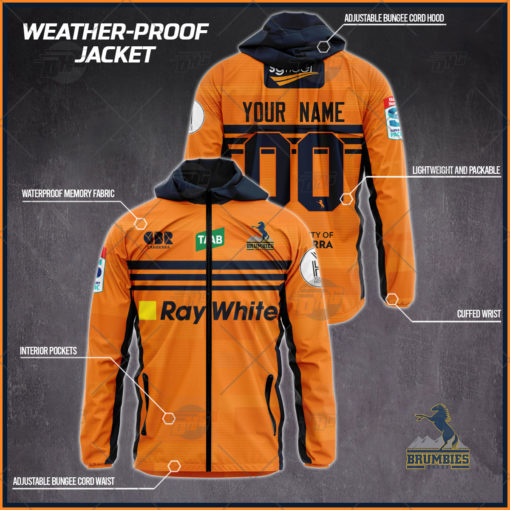 Personalised Super Rugby Act Brumbies Weather Proof Jacket Rain Proof Jacket