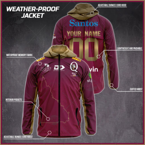 Personalised Super Rugby Queensland Reds Weather Proof Jacket Rain Proof Jacket