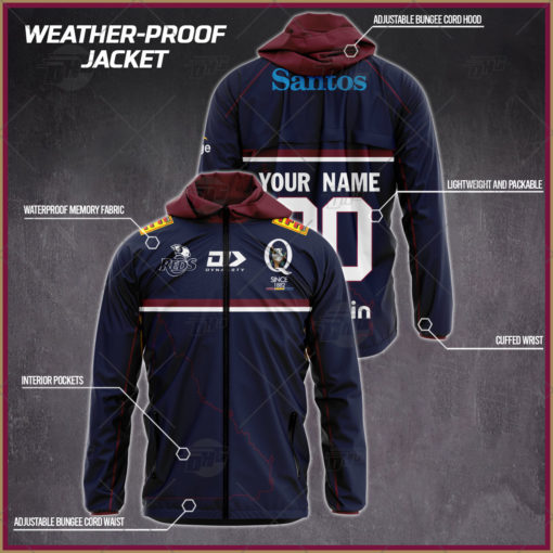 Personalised Super Rugby Queensland Reds Weather Proof Jacket Rain Proof Jacket
