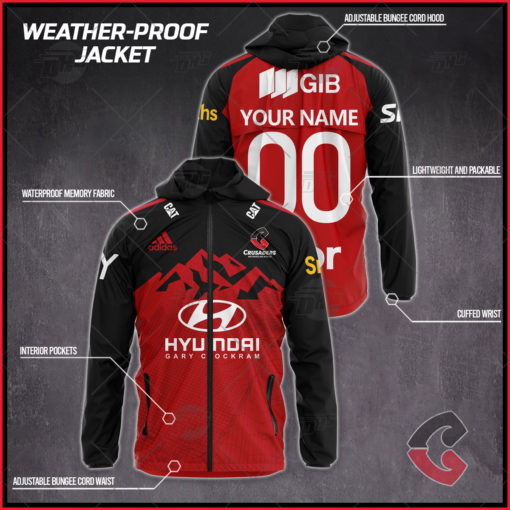 Personalised Super Rugby Canterbury Crusaders Weather Proof Jacket Rain Proof Jacket