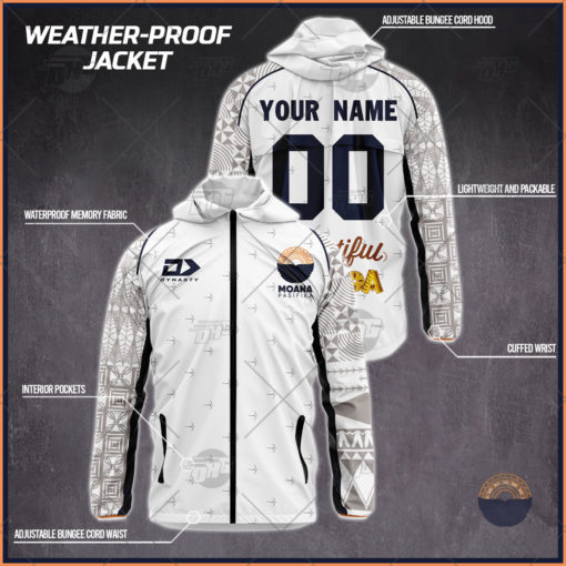 Personalised Super Rugby Moana Pasifika Weather Proof Jacket Rain Proof Jacket
