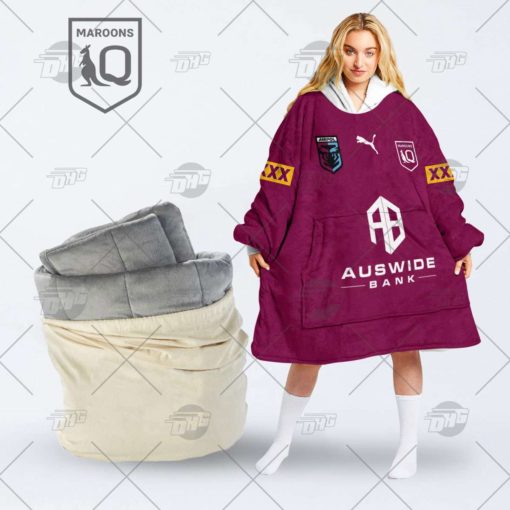 Personalise State of Origin series Queensland Maroons QRL 2022 Jersey oodie blanket hoodie snuggie hoodies
