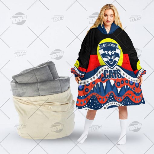 AFL Dinky Di Geelong Cats Lover Aboriginal Flag x Indigenous oodie blanket hoodie snuggie