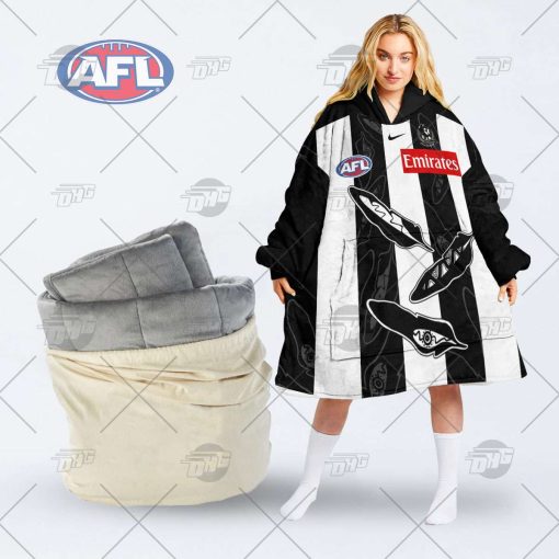 Personalise AFL Collingwood Magpies Indigenous oodie blanket hoodie snuggie hoodies