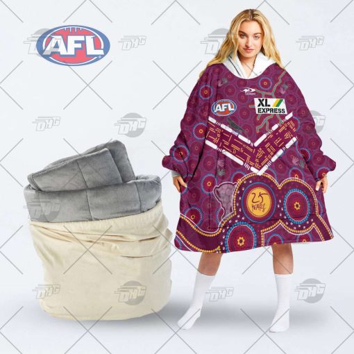 Personalise AFL Brisbane Lions Indigenous oodie blanket hoodie snuggie hoodies for family adult kid