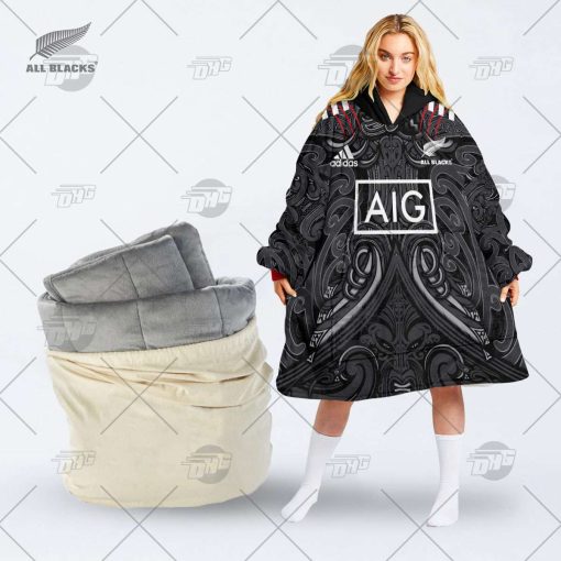 Personalise NZL Rugby All Blacks Maori Indigenous oodie blanket hoodie snuggie hoodies for family adult kid