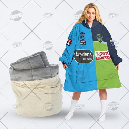 Personalise SOO NSW Blues To NRL Canberra Raiders Half and Half Split Jersey 2022 oodie blanket hoodie snuggie