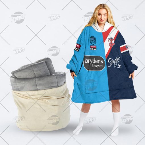 Personalise SOO NSW Blues To NRL Sydney Roosters Half and Half Split Jersey 2022 oodie blanket hoodie snuggie