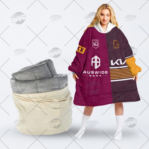 Personalise QLD Maroons To NRL Brisbane Broncos Half and Half Split Jersey 2022 oodie blanket hoodie snuggie