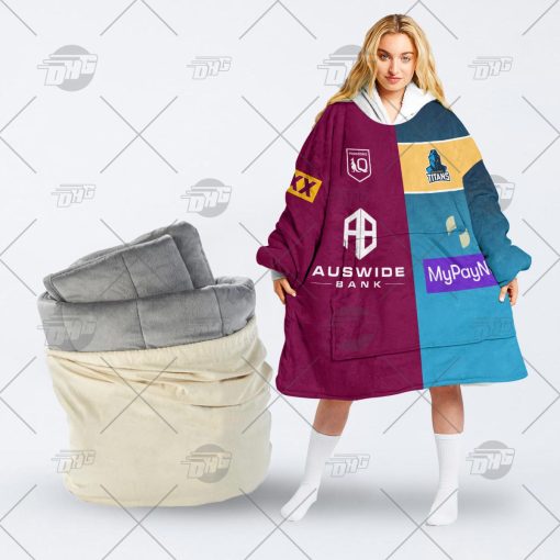 Personalise QLD Maroons To NRL Gold Coast Titans Half and Half Split Jersey 2022 oodie blanket hoodie snuggie