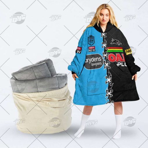 Personalise SOO NSW Blues To NRL Penrith Panthers Half and Half Split oodie blanket hoodie snuggie