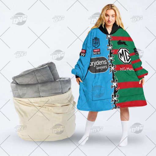 Personalise SOO NSW Blues To NRL South Sydney Rabbitohs Half and Half Split oodie blanket hoodie snuggie