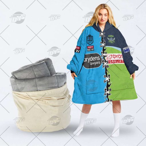 Personalise SOO NSW Blues To NRL Canberra Raiders Half and Half Split oodie blanket hoodie snuggie