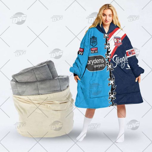 Personalise SOO NSW Blues To NRL Sydney Roosters Half and Half Split oodie blanket hoodie snuggie