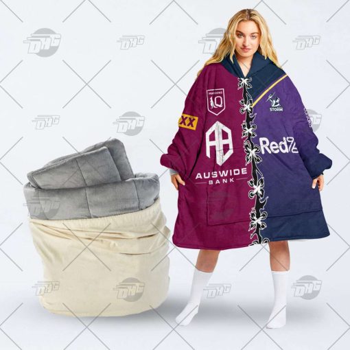 Personalise SOO QLD Maroons To NRL Melbourne Storm Half and Half Split oodie blanket hoodie snuggie