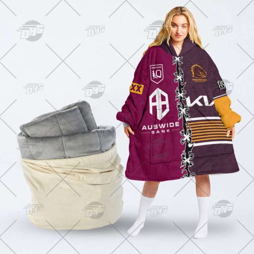 Personalise SOO QLD Maroons To NRL Brisbane Broncos Half and Half Split oodie blanket hoodie snuggie