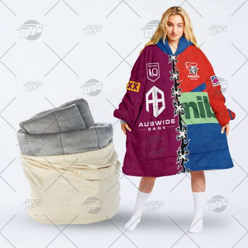 Personalise SOO QLD Maroons To NRL Newcastle Knights Half and Half Split oodie blanket hoodie snuggie