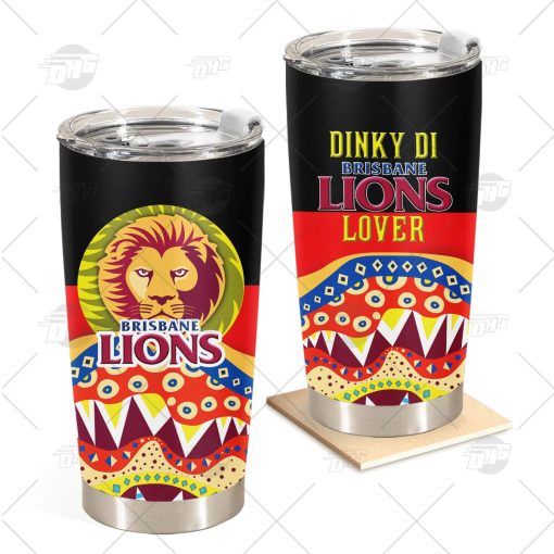 AFL Dinky Di Brisbane Lions Lover Aboriginal Flag x Indigenous Stainless Steel Tumbler 20oz 30oz