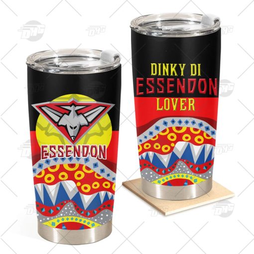 AFL Dinky Di Essendon Bombers Lover Aboriginal Flag x Indigenous Stainless Steel Tumbler 20oz 30oz