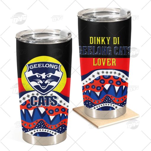 AFL Dinky Di Geelong Cats Lover Aboriginal Flag x Indigenous Stainless Steel Tumbler 20oz 30oz