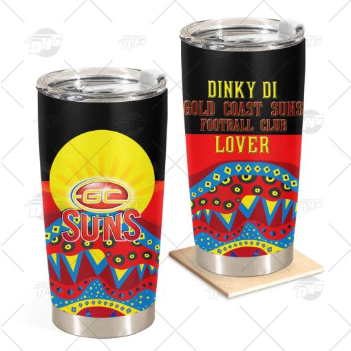 AFL Dinky Di Gold Coast Suns Football Club Lover Aboriginal Flag x Indigenous Stainless Steel Tumbler 20oz 30oz