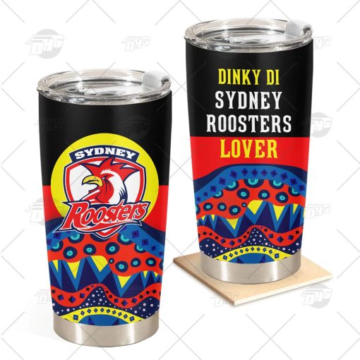 NRL Dinky Di Sydney Roosters Lover Aboriginal Flag x Indigenous Stainless Steel Tumbler 20oz 30oz