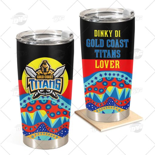 NRL Dinky Di Gold Coast Titans Lover Aboriginal Flag x Indigenous Stainless Steel Tumbler 20oz 30oz