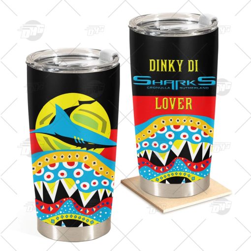 NRL Dinky Di Cronulla-Sutherland Sharks Lover Aboriginal Flag x Indigenous Stainless Steel Tumbler 20oz 30oz