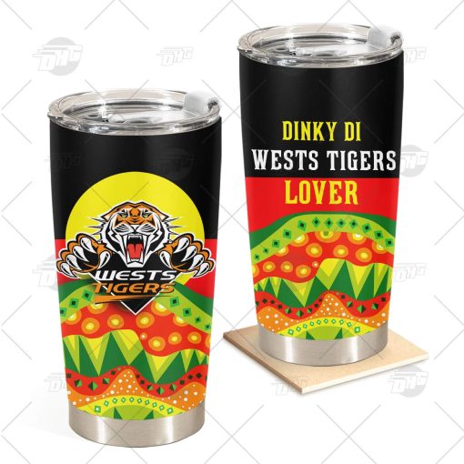 NRL Dinky Di Wests Tigers Lover Aboriginal Flag x Indigenous Stainless Steel Tumbler 20oz 30oz