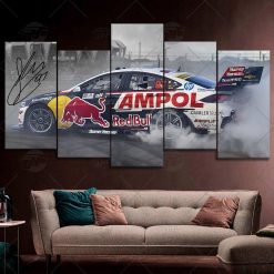V8 Supercars Red Bull Ampol Racing Triple 8 Racing Shane van Gisbergen Car Model with Signature 5 pcs Canvas Wall Art