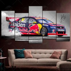 V8 Supercars Red Bull Ampol Racing Triple 8 Racing Shane van Gisbergen 2017 Car Model with Signature 5 pcs Canvas Wall Art